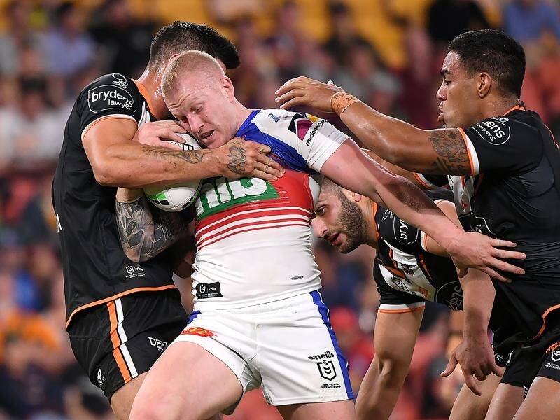 Newcastle coach Adam O'Brien is frustrated after his NRL team was outmuscled by Wests Tigers.