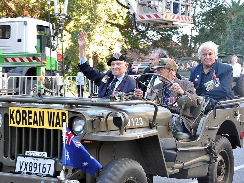 Veterans from the Korean War attending the Anzac Day march in Perth.