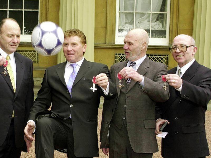 Nobby Stiles, on the right, seen here with his 1966 World Cup-winning England teammates.