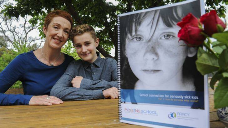 Co-founder of Missing School Inc, Megan Gilmour, at her home in Hawker with her son, Darcy, 15. Photo: Graham Tidy
