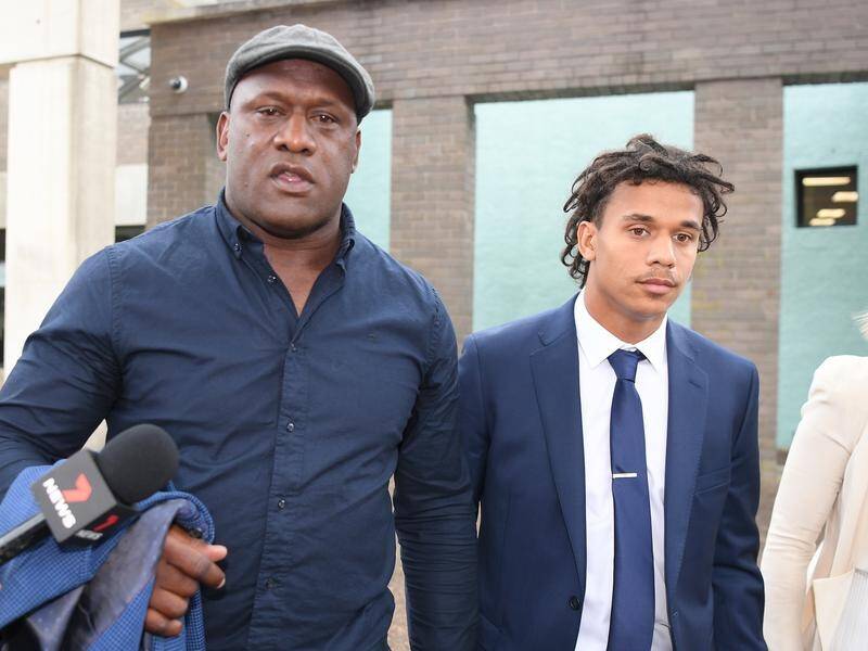 Out-of-contract NRL player Tristan Sailor arrived at court with his father Wendell Sailor.