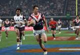 Joey Manu helped inspire the Roosters to a 20-10 win over Brisbane in their Las Vegas NRL showdown. (HANDOUT/NRL PHOTOS)