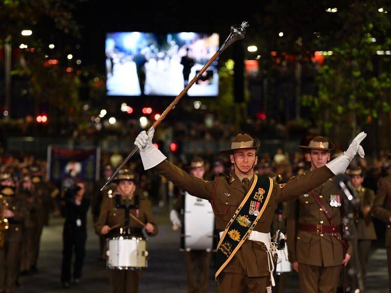 The Australian Army band play during the Anzac Day Dawn Service at The Cenotaph in Sydney.