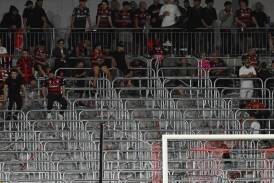 The near-deserted RBB Wanderers supporters bay after they walked out during the loss to Sydney FC. (Dean Lewins/AAP PHOTOS)