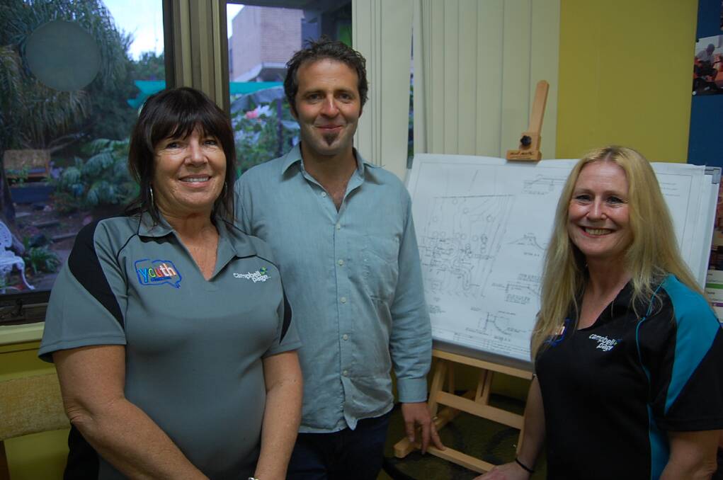 Campbell Page youth workers (from left) Margaret Furniss, Alex Dalton and Kaye Bullen with plans for the planned revamp of the Eden skate park at last Thursday's community feedback forum.