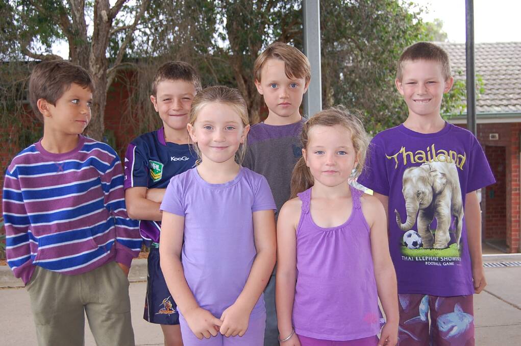 Eden Public School really got behind Purple Day, with (back, from left) Rahul Mudaliar, Jack Clodwell, Ashton Flint and Jack Pollock turning out in purple, along with (front, from left) Rhani Stranevi and Brooke Chester.