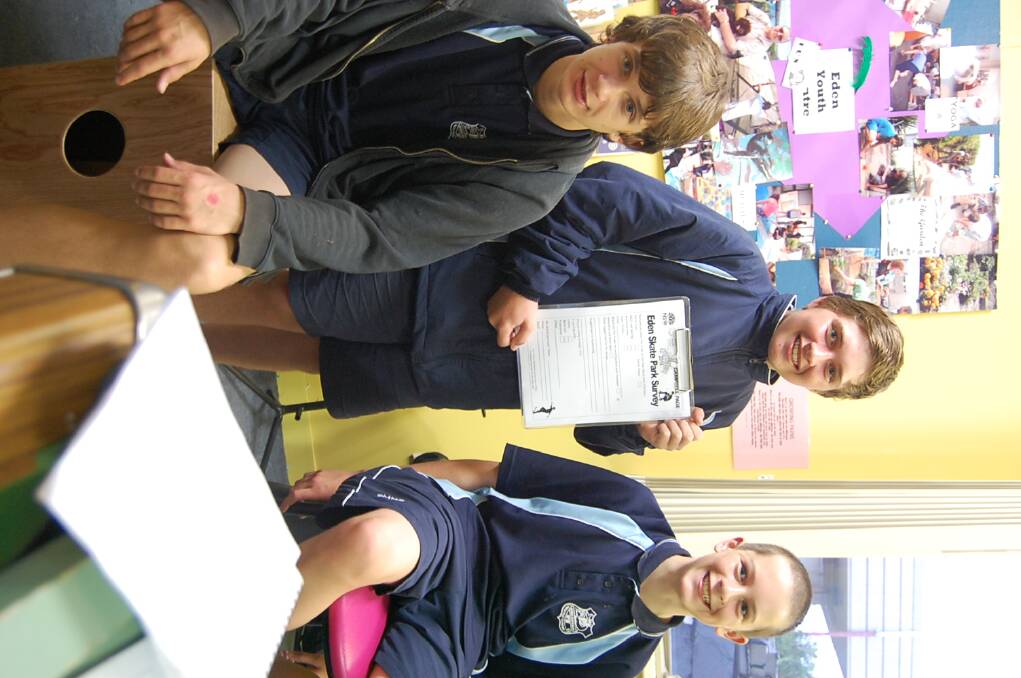 Young Edenites (from left) Kyle Sorrell, Jack O’Connell and David Henson at the community feedback forum last Thursday.