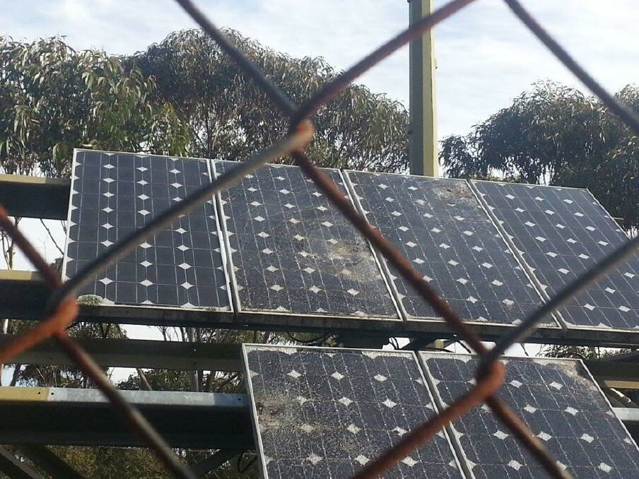 The solar panels that power up Marine Rescue Eden’s channel 81 appear to have been damaged by rock throwing vandals. Photo: Supplied.