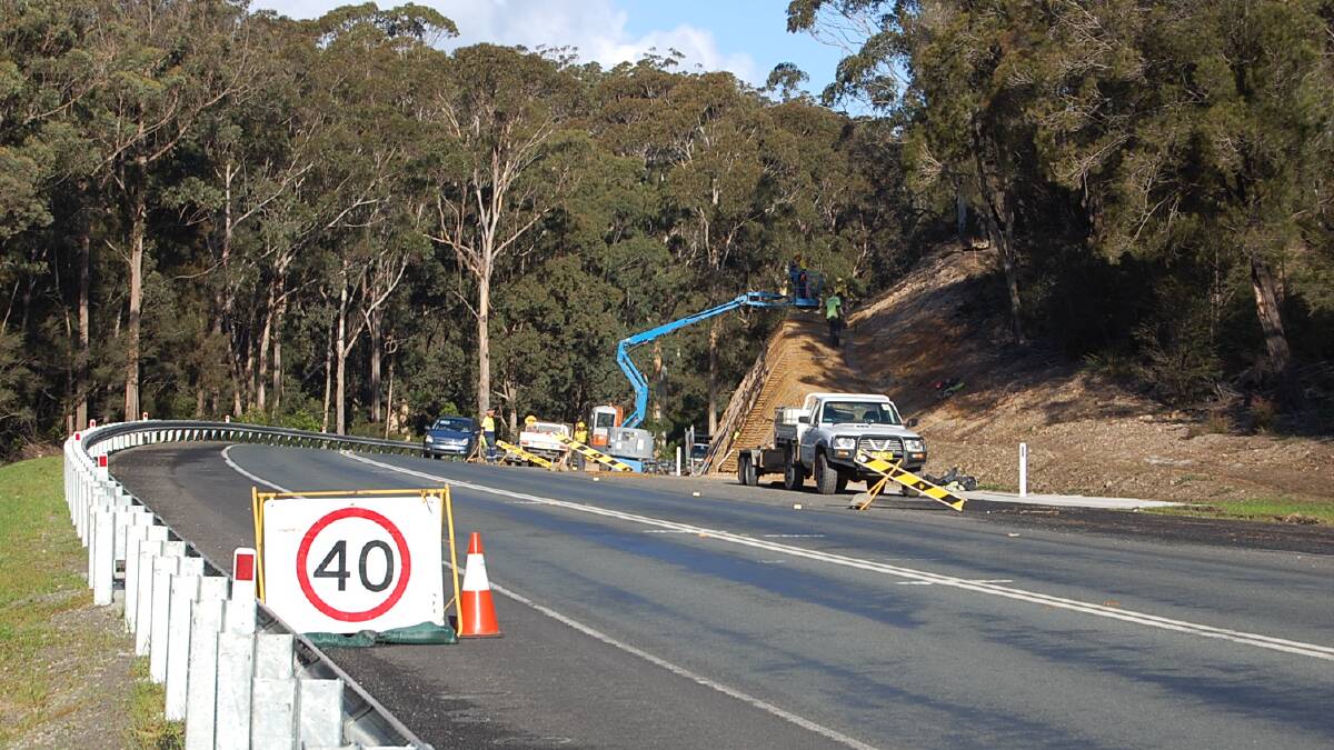 RMS crews carry out roadworks on the Princes Highway outside Jigamy Farm in August. The final stages of the scheduled works are now underway.