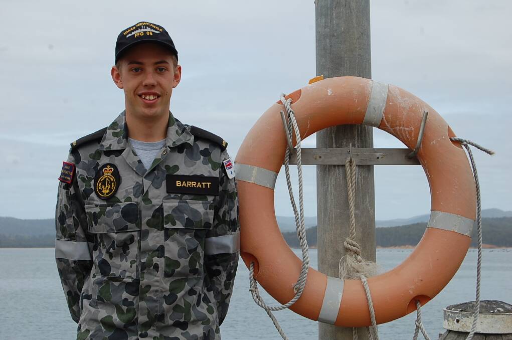 Eden Marine High School graduate Lincoln Barratt returned to the town briefly, as Able Seaman aboard HMAS Melbourne.