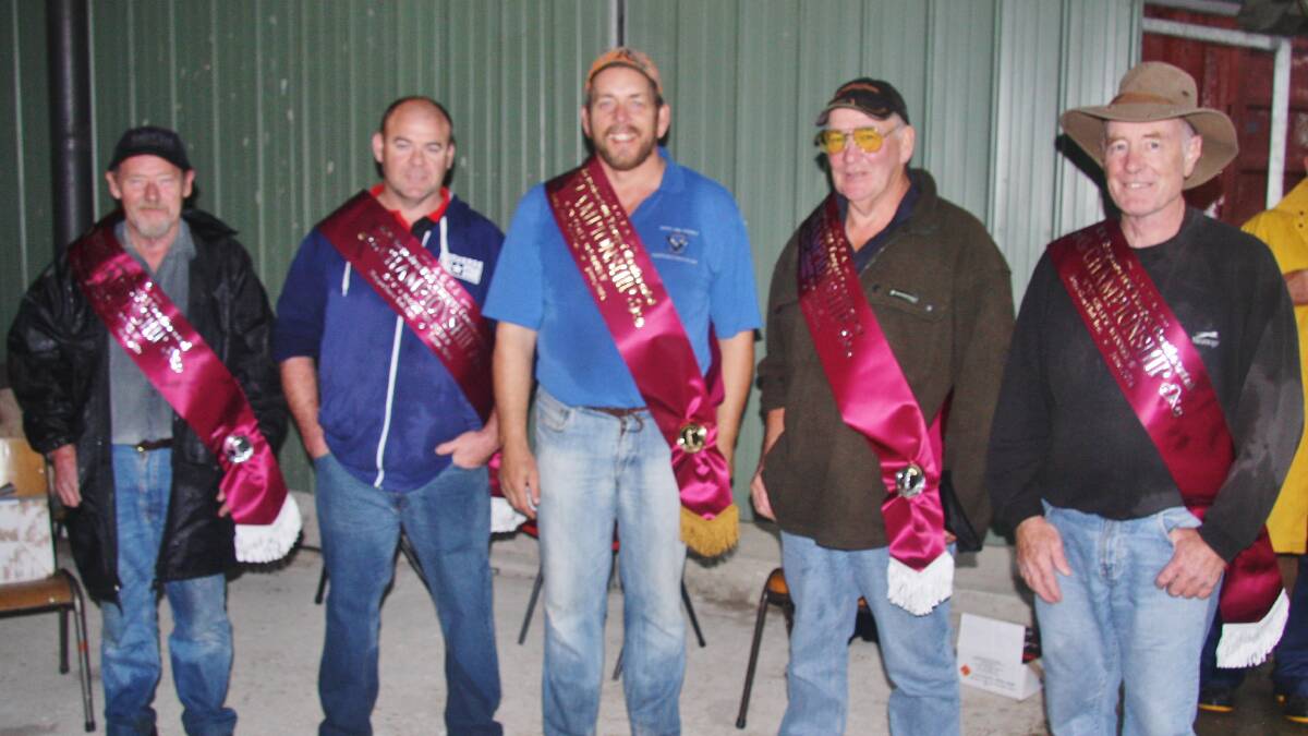 • Sash winners at the Bega Gun Club’s June competition are (from left) Robert Taylor, Dean Shipton, Chris Davis, Ray Welch and Mick Diss.