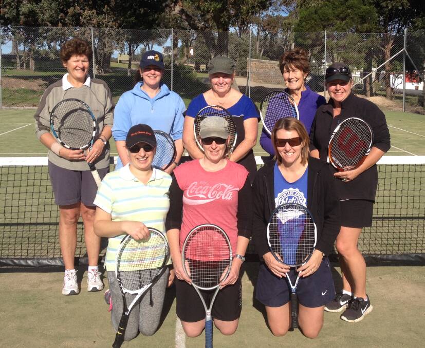 • Finalists in the ladies eden tennis competition recently are (back, from left) Mirinda Lawrence, Di McCamish, Nicole Brown, Irene Allan, Smione McDonald, (front) Julie Castrissios, Kerrie Chester and Debbie Heron. 