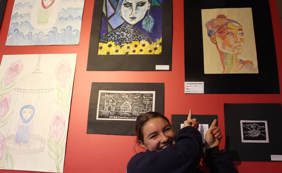 Pleasantly surprised: Eden High School student Roisin Ahern experimented with colour, shape and perspective for her award-winning work. Photo: Alana Beitz