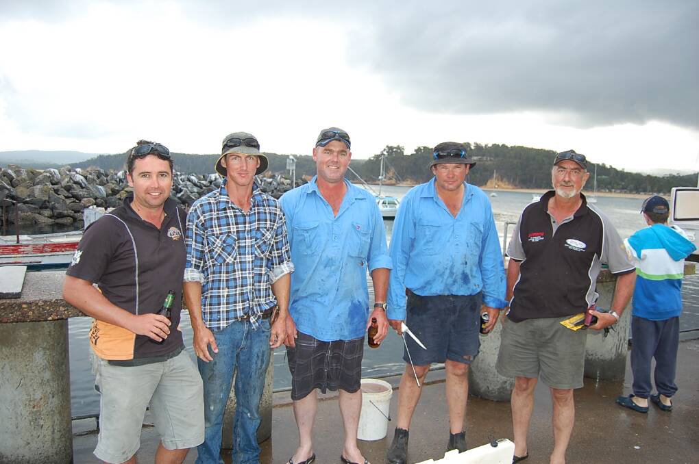 Riverina visitors (from left) Pete Bridgeman, Nick Goodwin, Steve Commens, Greg Nugent and Noel Threlfall, jumped in their tinnies to catch a feed.