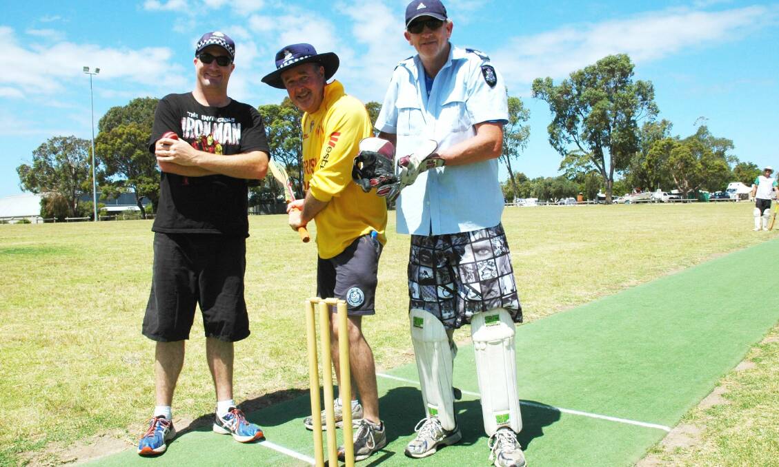 Senior Constable Jim Hevey, Sergeant Stuart Johnston and Leading Senior Constable Paul Smith were part of The Uniforms cricket team.