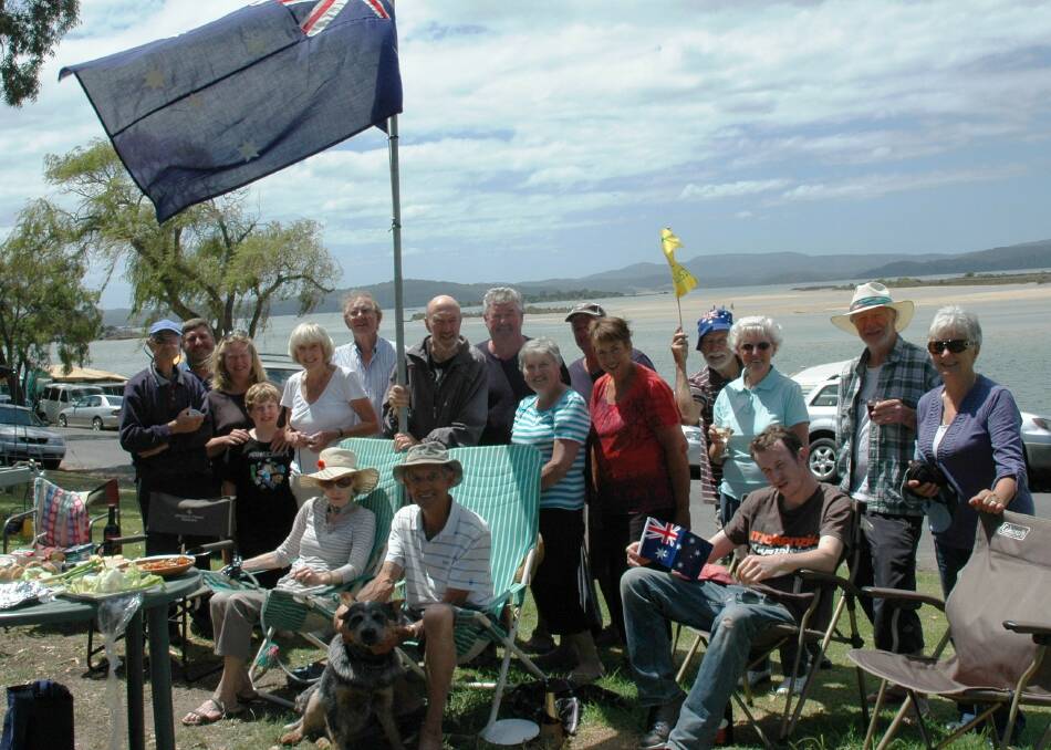 Celebrating Australia Day at Mallacoota; Some of the group have been holidaying at the Foreshore Camp Park for 50 years and have enjoyed many Australia Day lunches together.